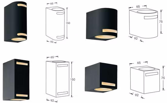 Vidrio templado de extrusión de aluminio 1 * GU10 Lámpara halógena de 1 * 35 W o bombilla LED de 1 * 5 W Lámparas bañadoras de pared hacia arriba o hacia abajo Luces de jardín Luces LED para exteriores Luz de pared
