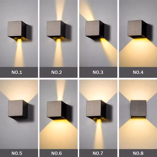 Luz LED de pared para exteriores con cubo montado en superficie arriba y abajo, color gris, fachada moderna, 6W, 10W, IP54, 2700K, blanco cálido, fabricado en China